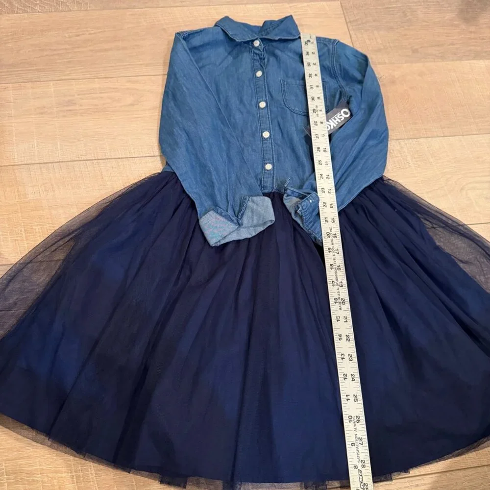OSHKOSH BGOSH GIRLS BLUE DENIM AND TULLE DRESS NEW SIZE 10